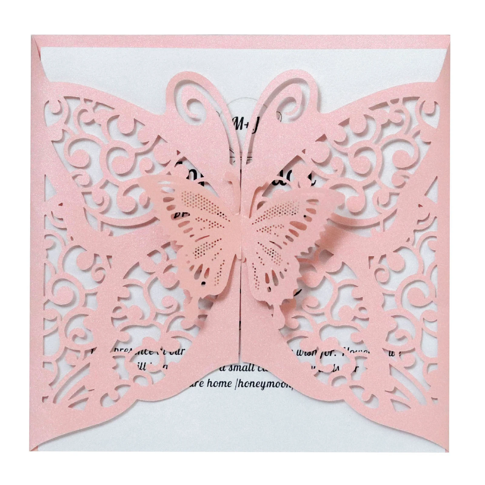 25 piezas Invitaciones de boda de mariposa rosa, tarjeta de invitación con  estampado personalizado, XV quincieara, cumpleaños y bautismo, IC168 -  AliExpress, image size:1600x1600