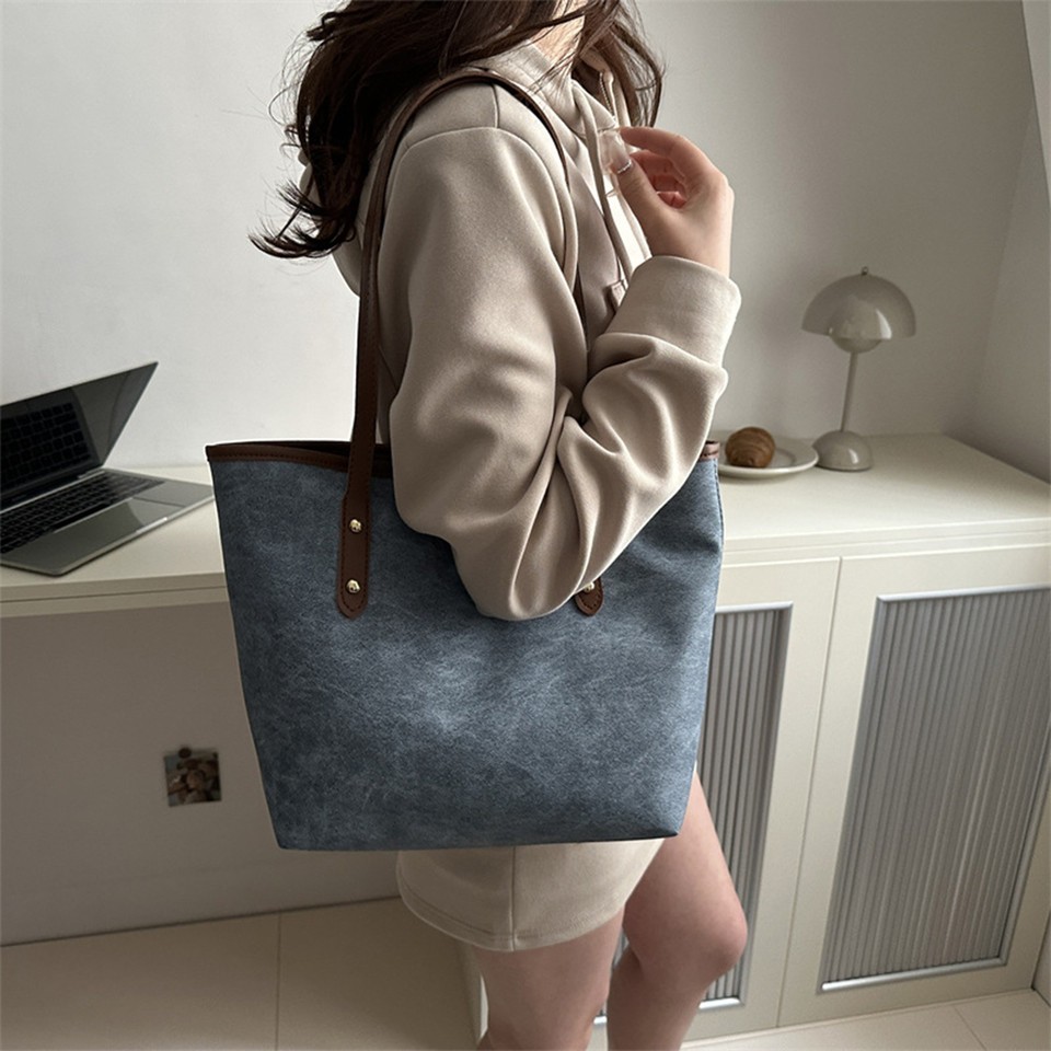 Women'S Large Capacity Tote Bag Pu Leather Commuter Shoulder Bag Solid Color Versatile Handbag For Daily Travel Shopping