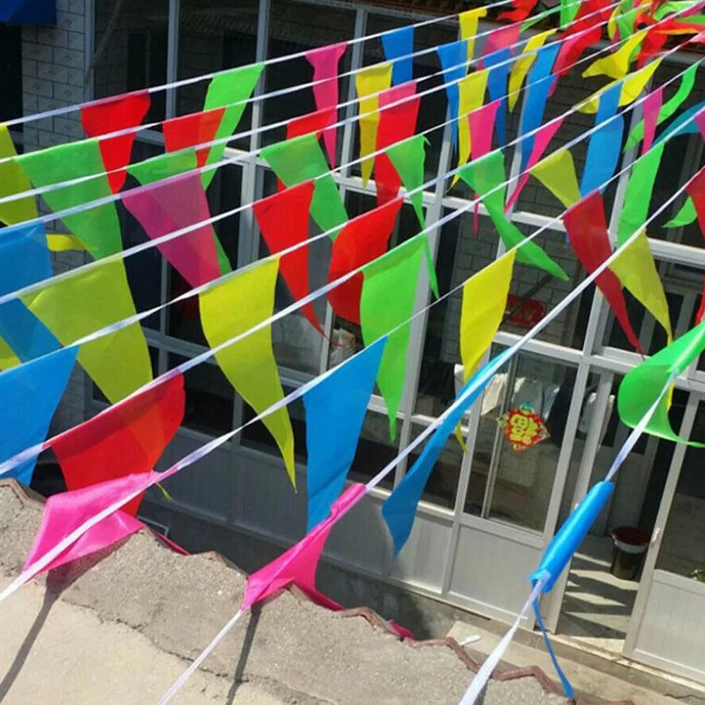 50M Multicolored Triangle Flags Bunting Party Banner Pennant Festival Outdoor Decor For Home Garden Wedding Shop Street Decor