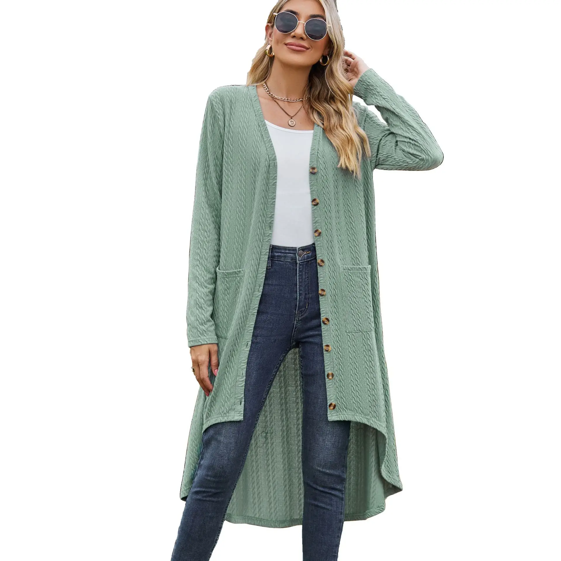 

2023 Autumn/Winter New Women's Solid Multi Color Casual Comfortable Long Coat Loose Lazy Long Sleeve Pocket Button Cardigan Top