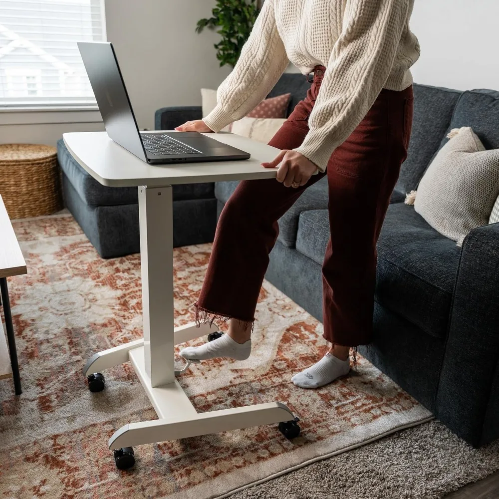 adjustable height rolling laptop desk, 29.6"-44.2" range, mobile workstation with 23.6" x 20.5" surface, compact standing desk s