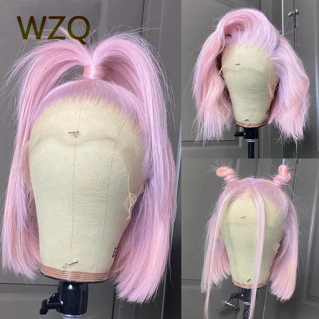 Mint Green Human Hair Wigs 613 Blonde Platinum HD Transparent Lace Front Wig Pink Colored Short Bob Wig 13x4 Lace Frontal Wigs 2