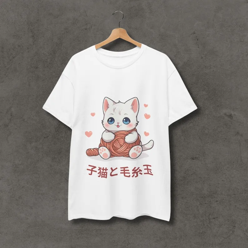 

Kawaii аниме футболка-котенок и пряжа мяч | Унисекс рубашка
