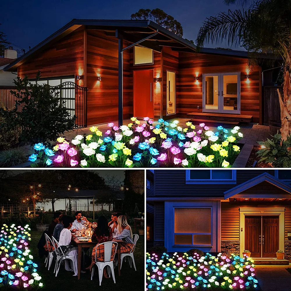 7 Heads Solar Lights Outdoor Decorative Simulation Rose Flower Garden Lights Flower Lawn Lamp for Yard Home Patio Garden Decor solar lights,lawn lamp