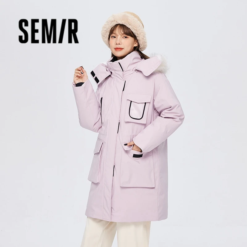 Semir Down Jacket Women Long Three-Proof Loose Handsome Fashionable 2023 Winter New Hooded Warm Thick Coat