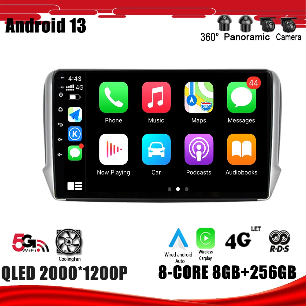 

GPS Navigation Wireless Carplay WIFI Car Radio Multimedia Player Android 13 for Peugeot 208 2008 Series 2012 - 2018