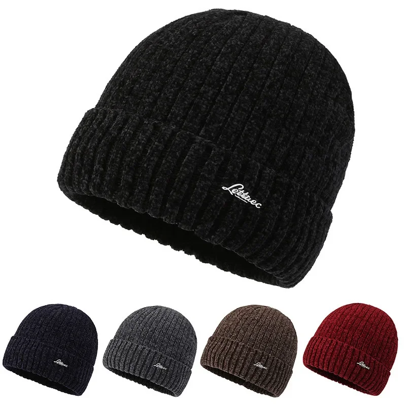 

High Quality Black Winter Hat Add Fur Warm Beanies Hat Baggy Skullies Knitted Hat for Men Women Ski Sports Beanies Cap