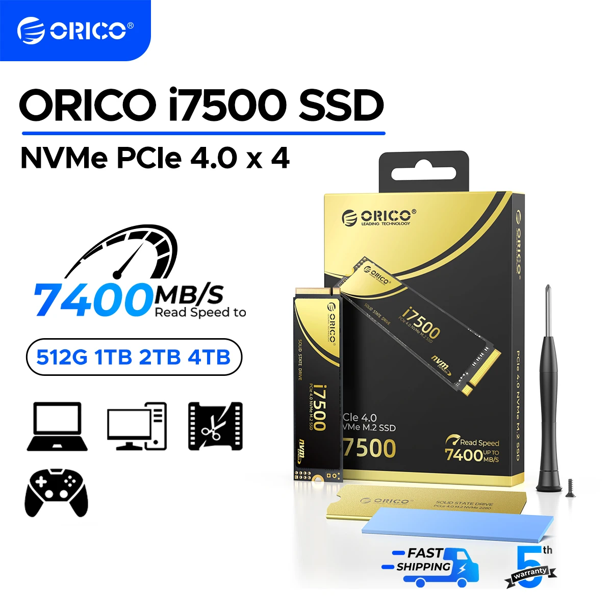 ORICO 1TB NVMe SSD PCIe 4.0 Up to 7400MB/s M.2 SSD 2280 PCIe
