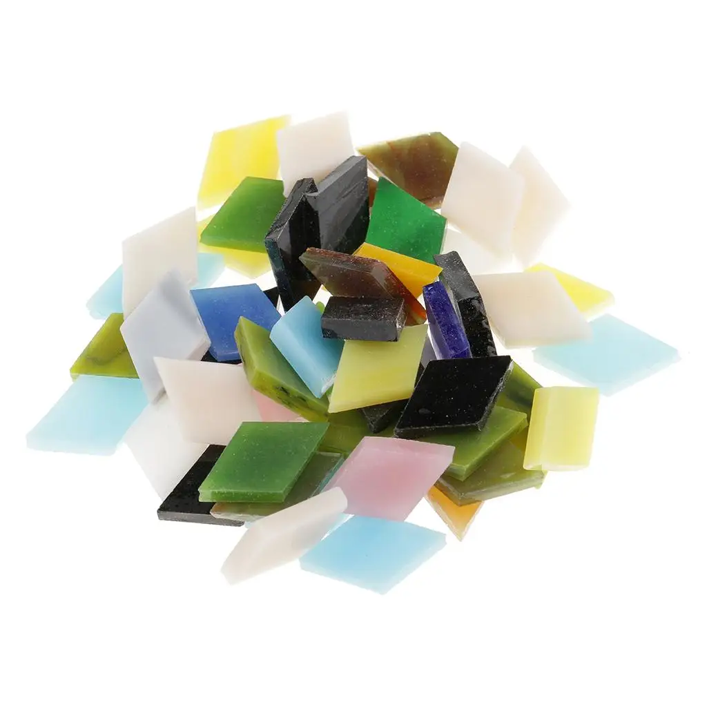 2x300 Pieces Assortment of Colored Glass Tiles for DIY Rhombus 12mm