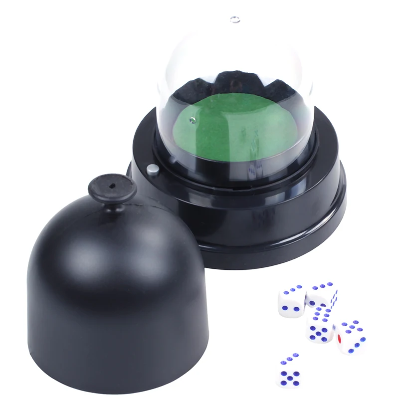 Automatic Dice Roller Cup Battery Powered Pub Bar Party Game with 5 Dices Black, automatic dice roller cup