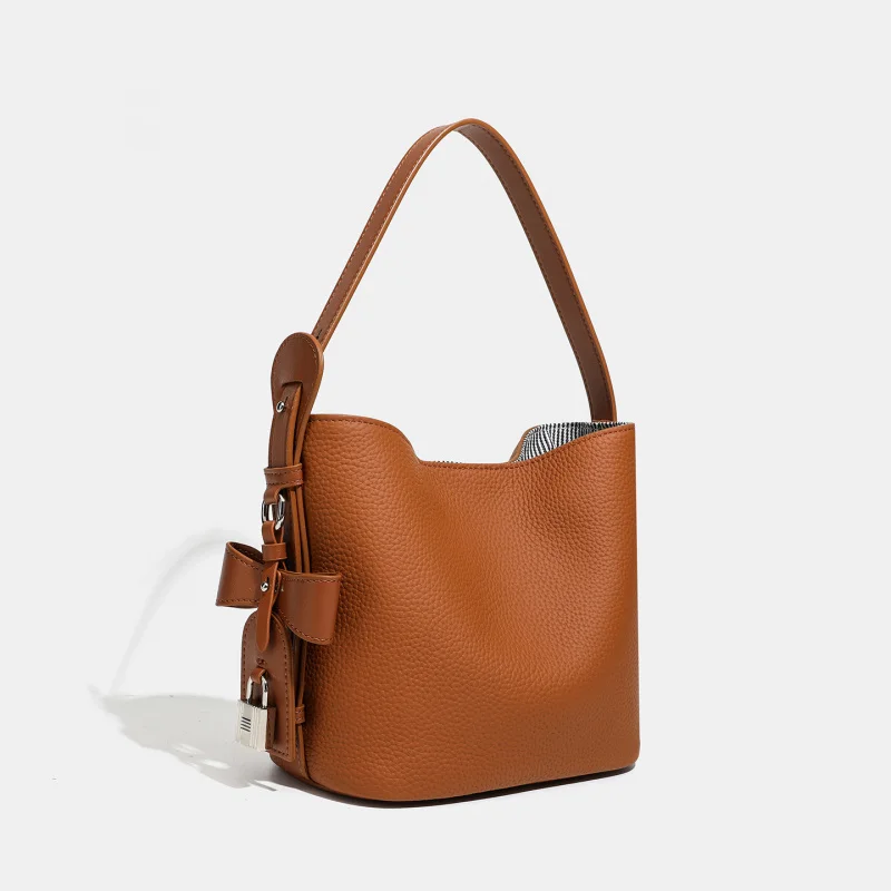 New Arrival Top Layer Genuine Leather Bucket Bag Spring Style Quality Crossbody Bag For Daily Commute Elegant Shoulder Handbag