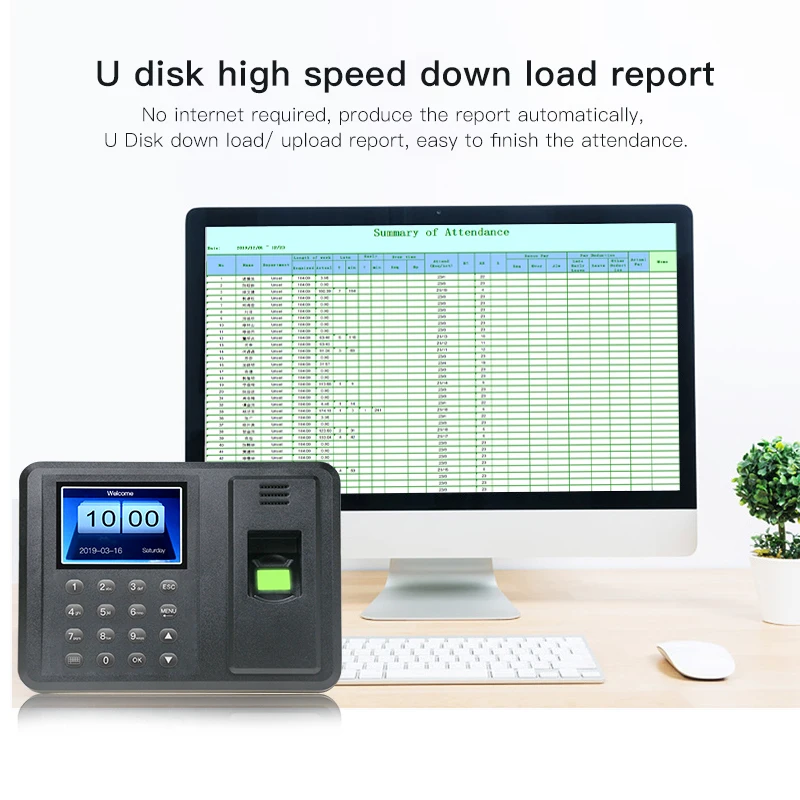 Fingerprint attendance biometric machine 2.8-inch color screen fingerprint password intelligent multilingual USB data management attendance machine