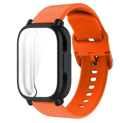Protector Case with Silicone Strap - Full Screen TPU Soft Shell and Breathable Sport Band for Redmi Watch 5 Active (Orange-B)
