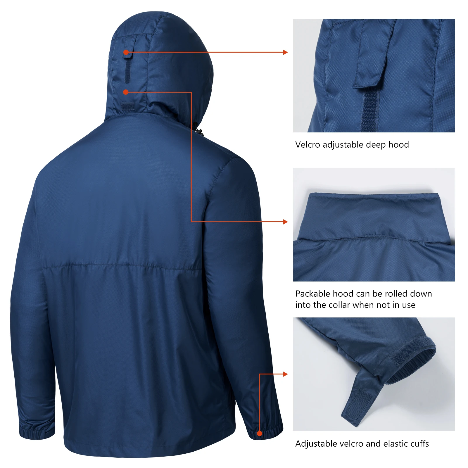 Lightbare Series Men Ripstop Rain Coat Water Resistant With Storage Bag Spliced Color Roomy Pockets Inside LB02M