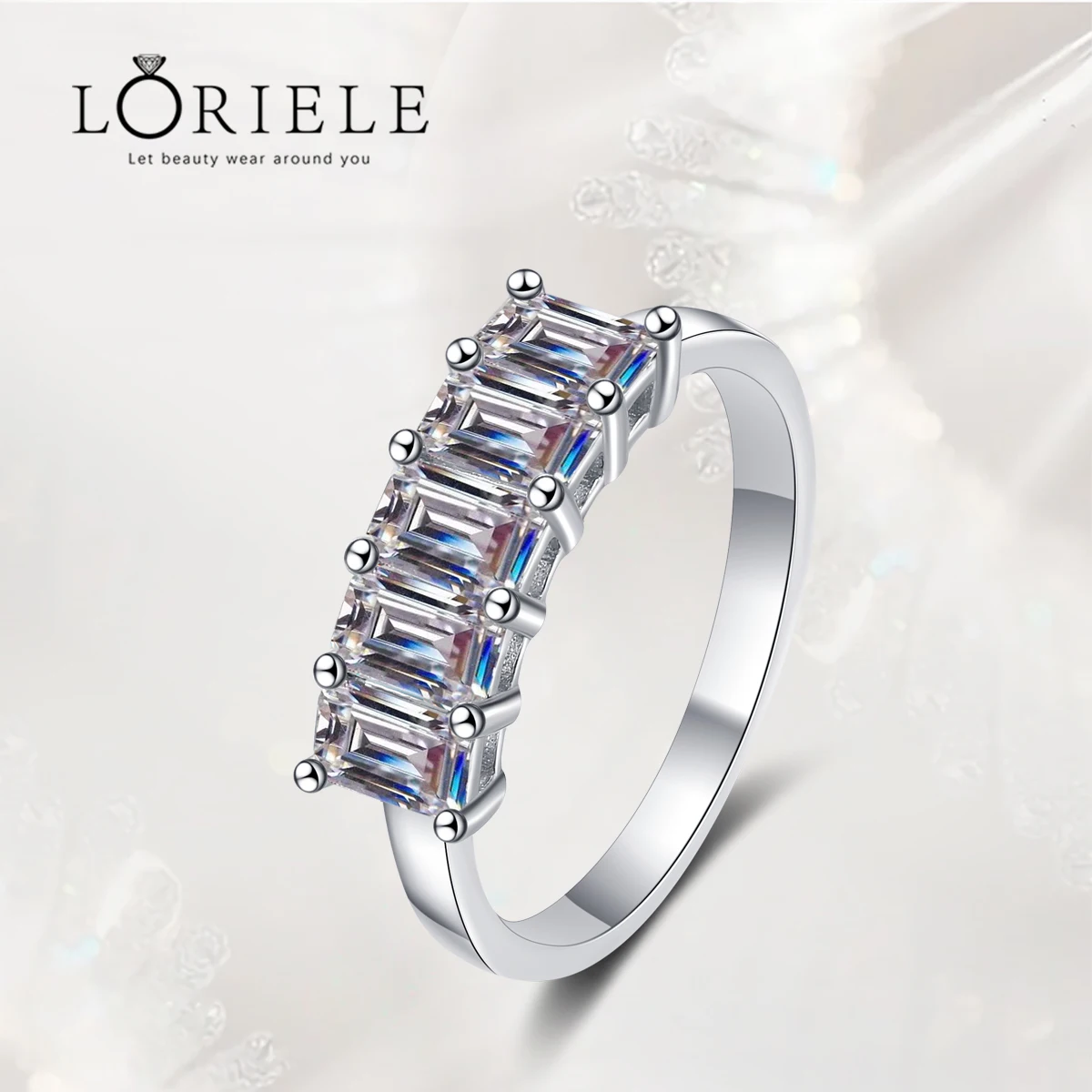 

LORIELE Emerald Cut Moissanite Engagement Ring Full Moissanite Half Eternity Anniversary Wedding Band Ring For WomenGift Jewelry