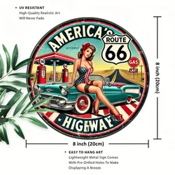 Vintage Metal Wall Art Decor Featuring Classic Car and Gas Station Scene - Perfect for Man Cave, Garage, or Home Decor (TYA13025 - 20x20cm)