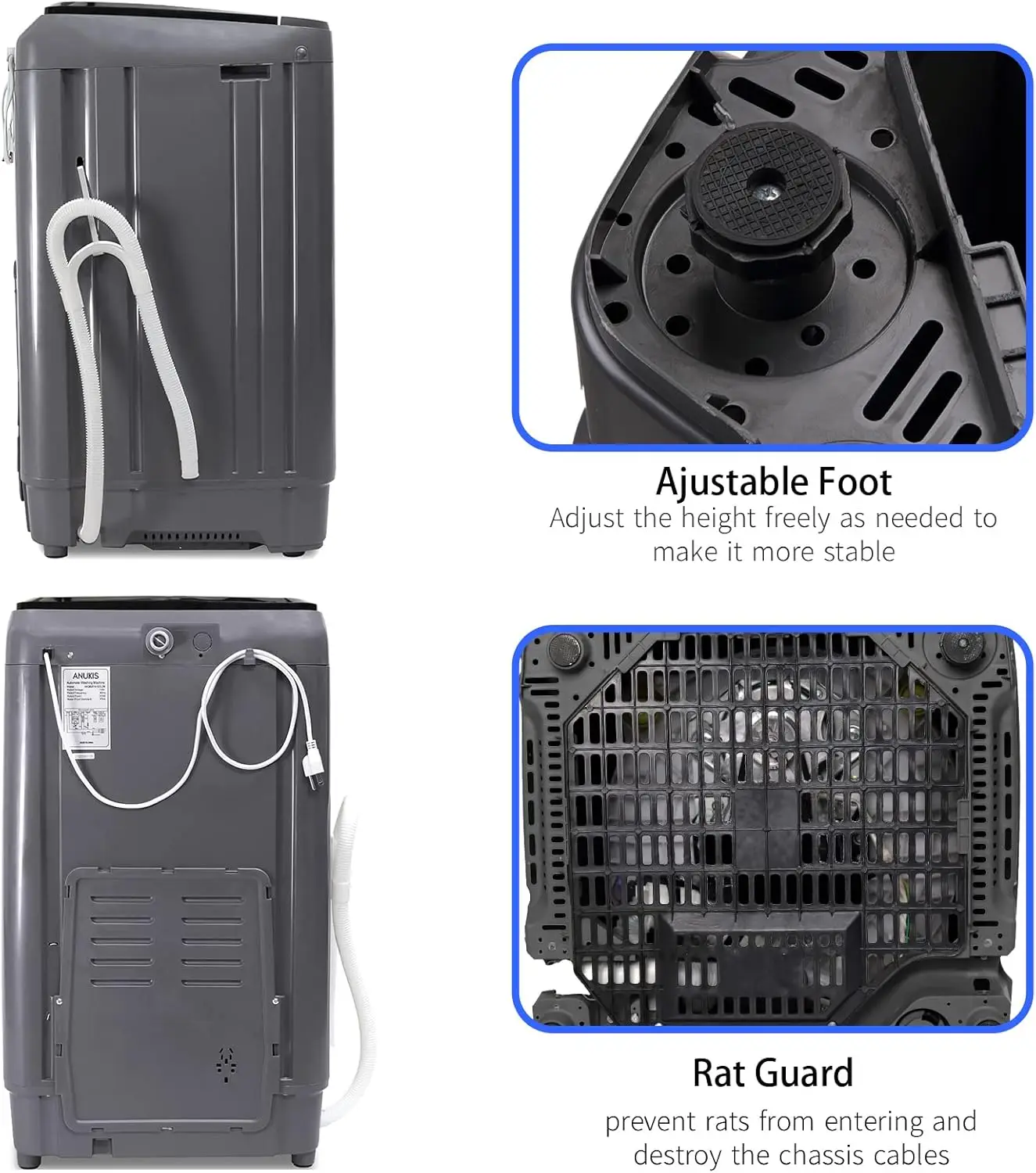 Fully Automatic Portable Washing Machine 13 lbs Capacity Compact Laundry Washer with Drain Pump 10 Wash Program