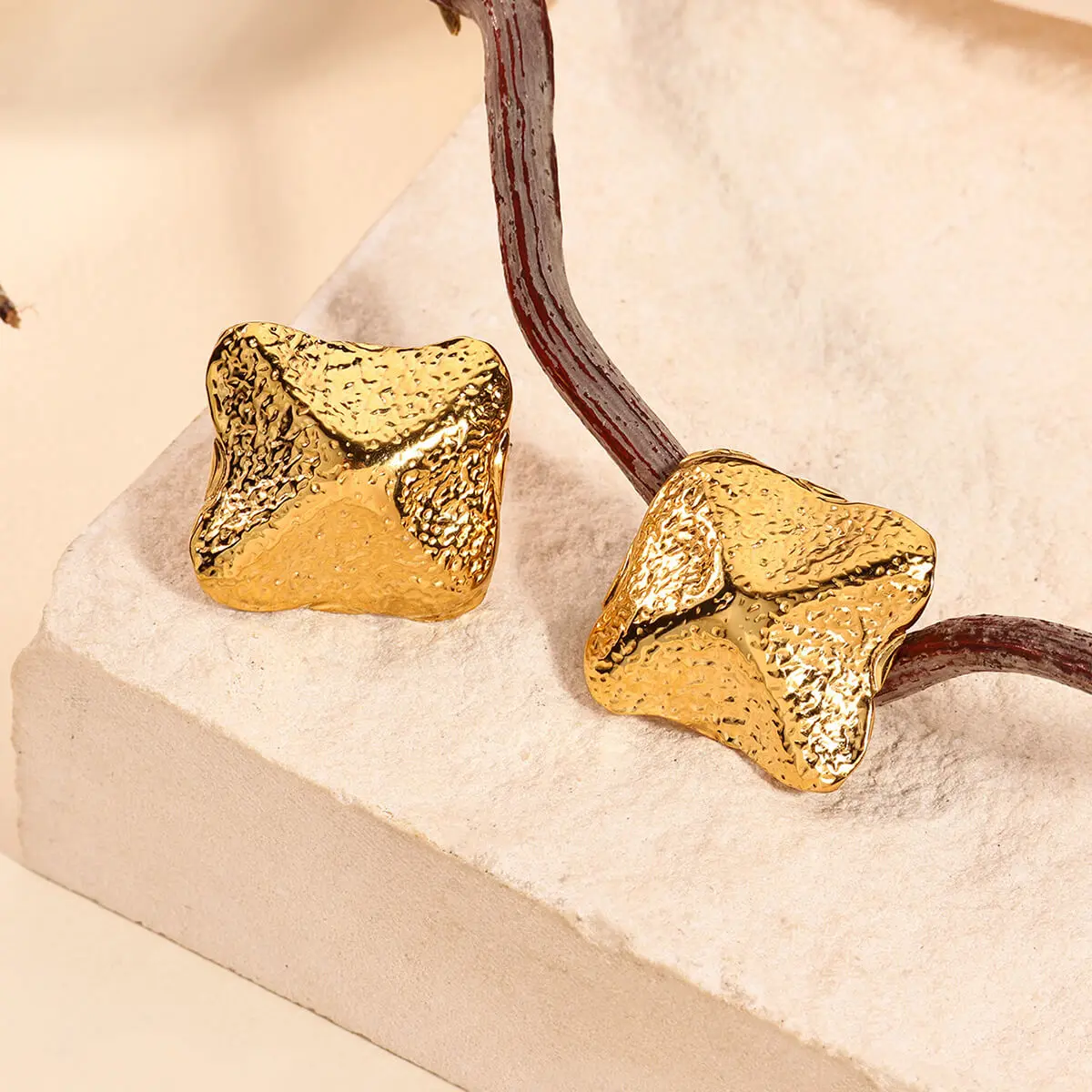 Stainless Steel Geometric Texture Earrings for Women