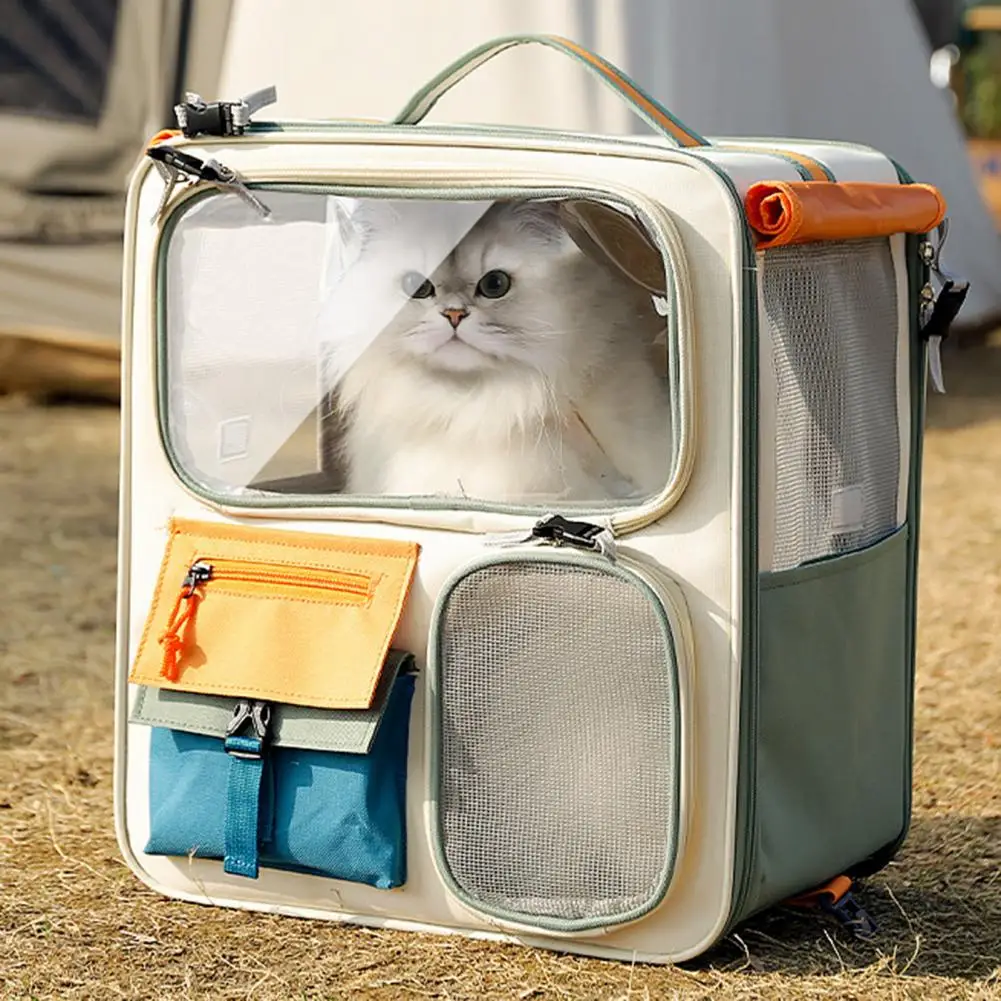

Pet Travel Bag with Ventilation Portable Cat Carrier with Feeding Window Breathable Backpack Snack Pockets Ideal for Traveling