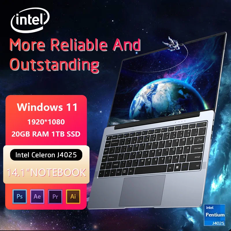 2024 14.1 인치 비즈니스 오피스 노트북, 인텔 셀러론 20GB RAM, 1 TB SSD, 윈도우 11 시스템 노트북, 1920*1080 노트북, J4025, 신제품