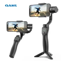 QAML F8 2025 3-axis gimbal, anti-shake, wireless, USB rechargeable, iPhone/Xiaomi/action cam compatible, sleek black.