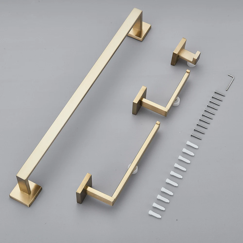 POIQIHY Bathroom Hardware Set Brushed Gold Robe Hook Towel Rail Bar Shelf Tissue Paper Holder Wall Mounted Bathroom Accessories