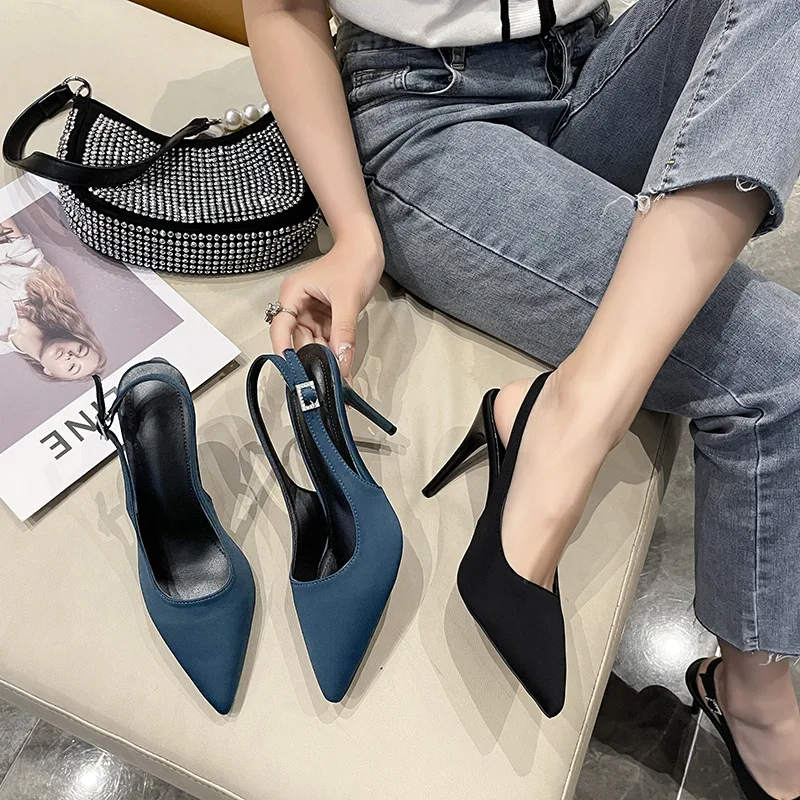 Korean Version French Stiletto Heels Pointed Toe Shallow Rear High Heel Sandals Women's Baotou Foreign Trade Agency Hair