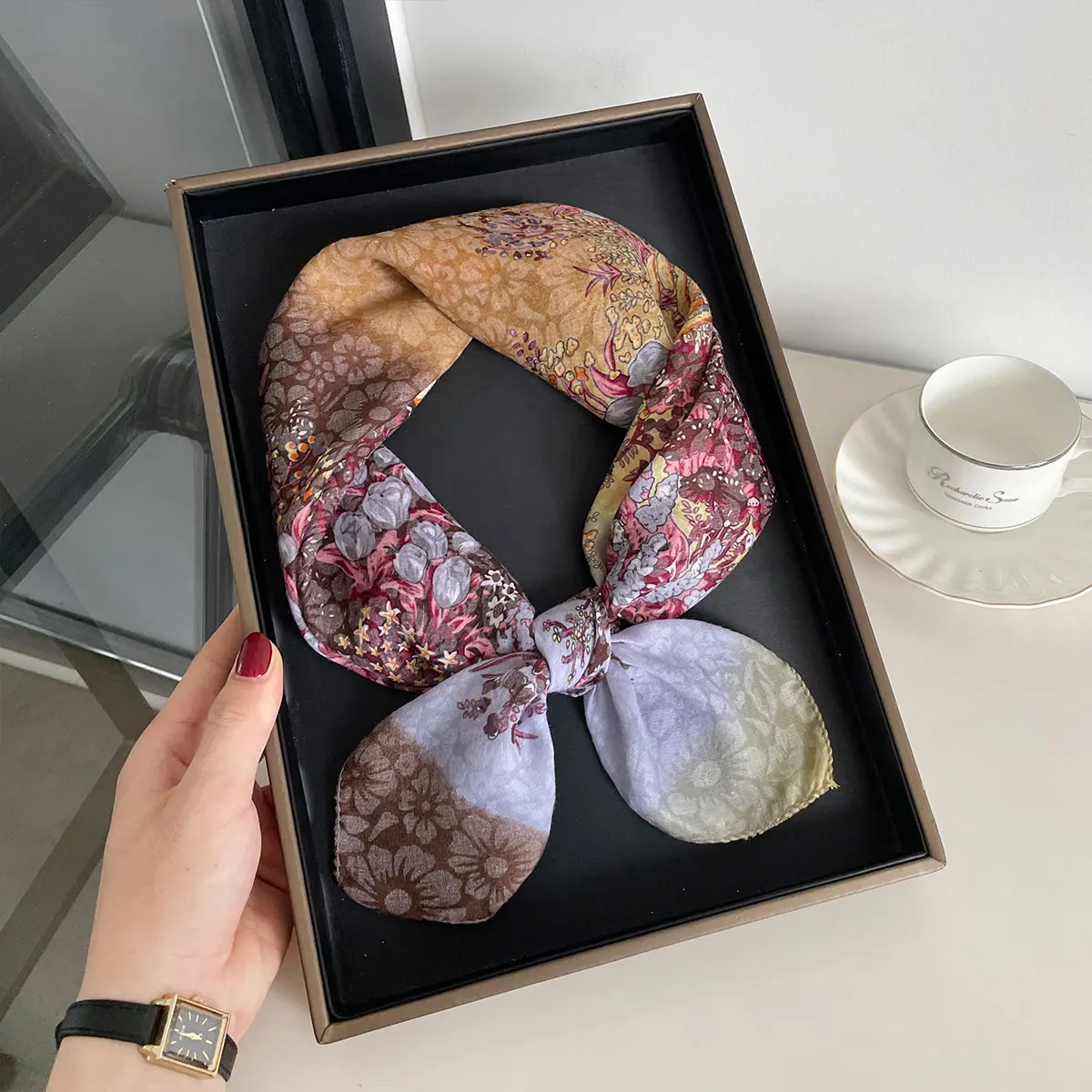 Fashion Luxury Brand 70cm Silk Square Scarf Women Satin Neck Tie Female Hair Bandana Headkerchief Shawl Wrap Print Hijab Echarpe