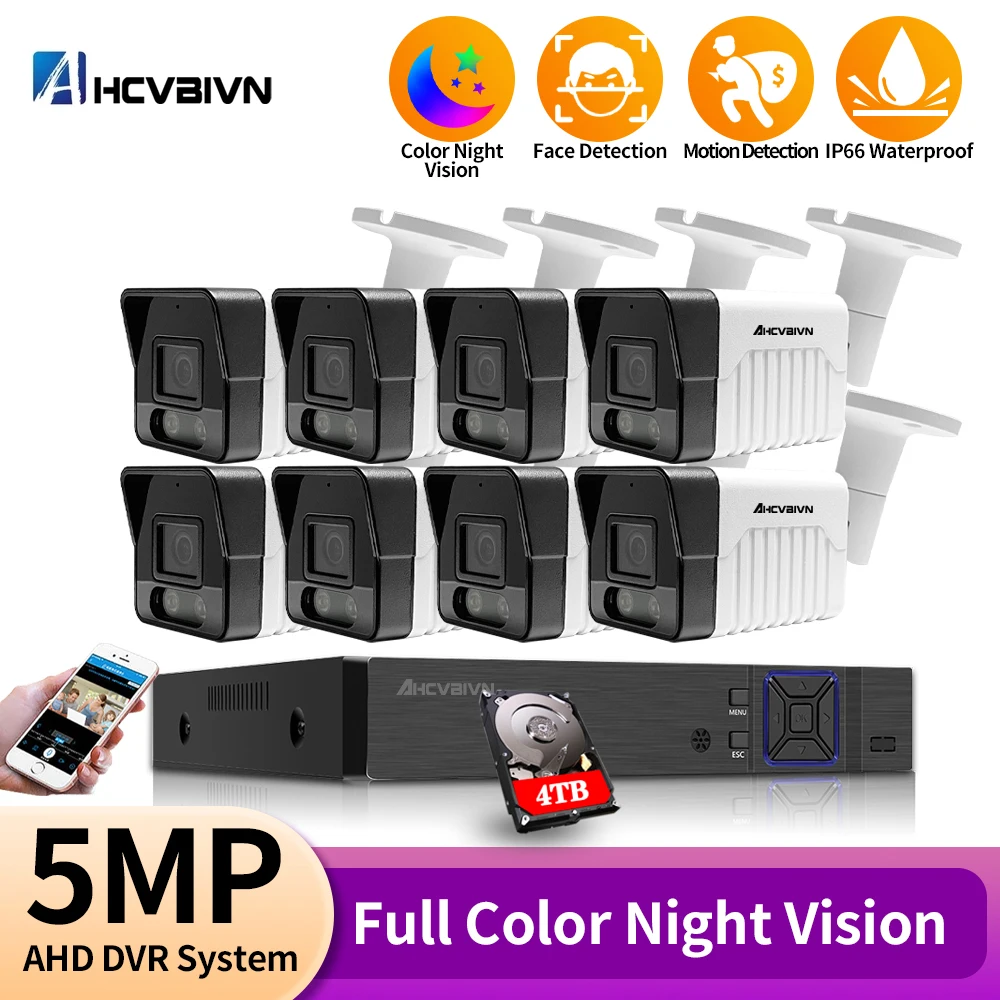 Kit Sistema Di Registrazione Digitale 8Ch 5Mp Ahd Face Detection Full Color Night 5.0Mp Hd Camera Sistema Di Sorveglianza Di Sicurezza Cctv Xmeye