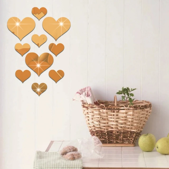 10 pièces/ensemble Durable amour coeur autocollants autocollant Mural miroir Mural 3D décalcomanie Simple bricolage décoratif amovible Paster décoration de la maison 3