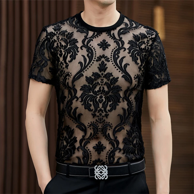Tシャツ・カットソー HUECLOSET The Velvet Short Sleeve T Shirt Men's Velvet T-shirt Harajuku Oversized Tee Top Side Zipper