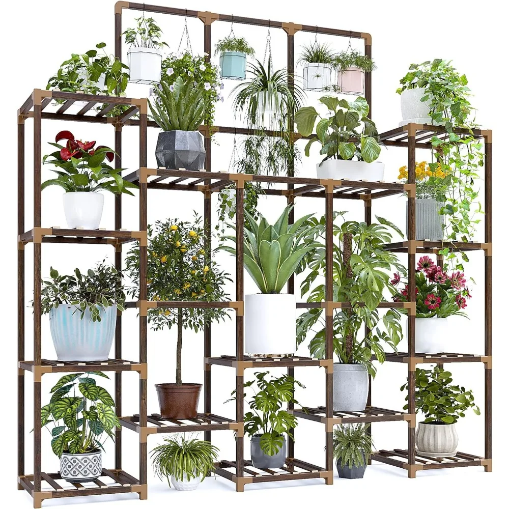 

EnHomee 63''H Upgrade Plant Stand Indoor Tall Plant Stands Outdoor with 7 Tiers and 14 Potted Wood Plant Shelves Stand