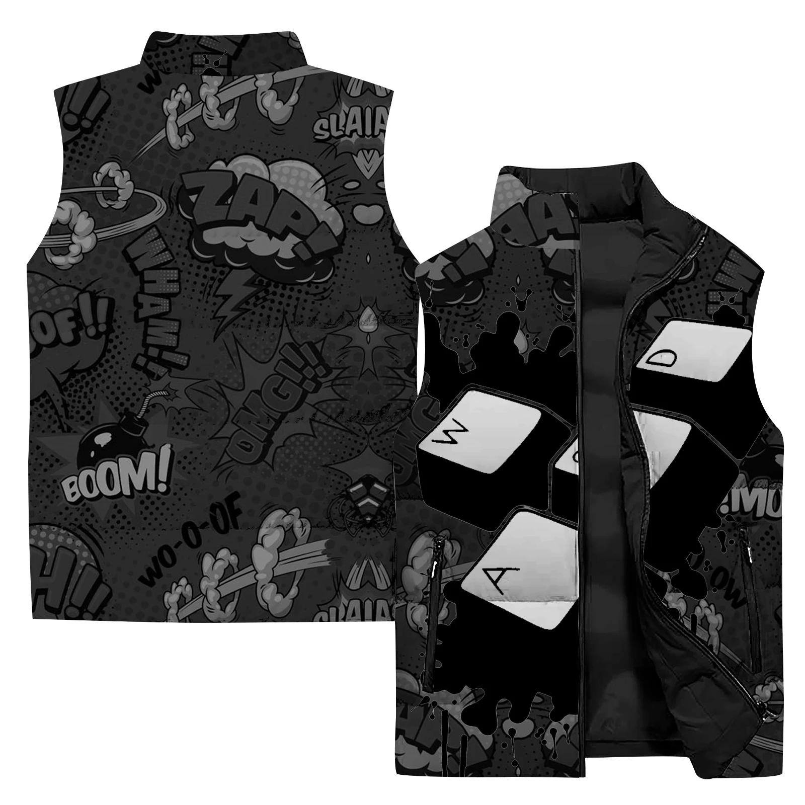 thumbnail image 2 of Chaleco con estampado de teclado personalizado para hombre, moderno, informal, versátil, cómodo y cálido, chaquetas de invierno para hombre, 2 of 5