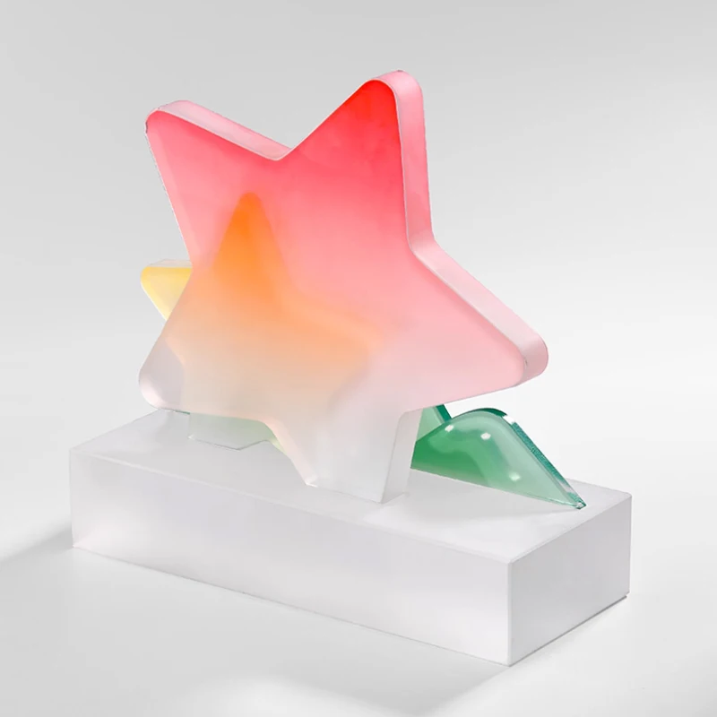 Customized Creative Love Matte Five pointed Star Crystal Trophy, Enterprise Award Annual Meeting Team Souvenir, Honor Medal, 1Pc