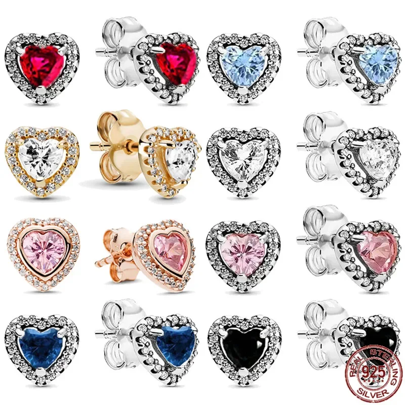 

New Classic Heart Series Earrings 925 Sterling Silver Exquisite Various Colors Heart Earrings Fashion Light Luxury Charm Jewelry