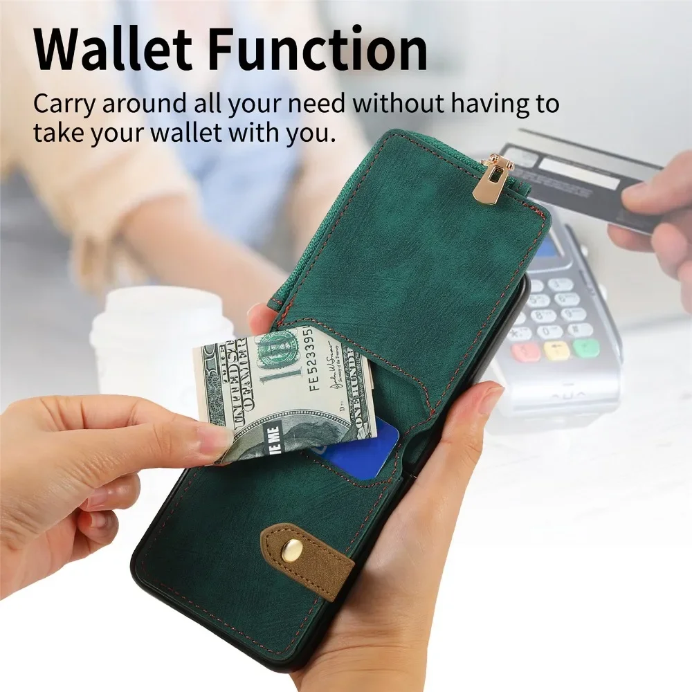 Premium PU Leather Phone Wallet with Card Holder & Ring - Shockproof Protection
