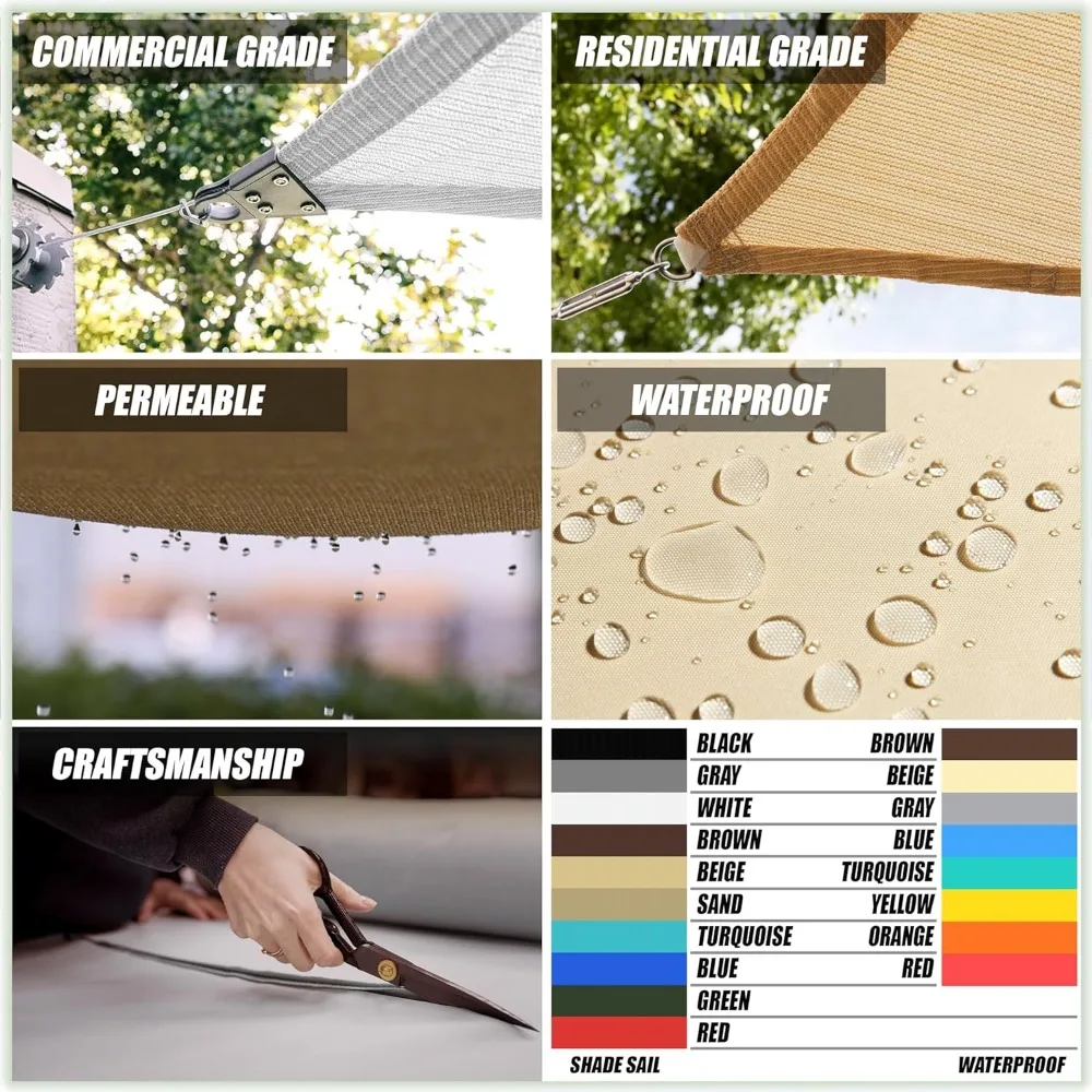 Size 14' x 17' Custom Size Beige TADR0712 Rectangle Waterproof Sun Shade Sail UPF50 Canopy Awning Shelter, 95% UV Block