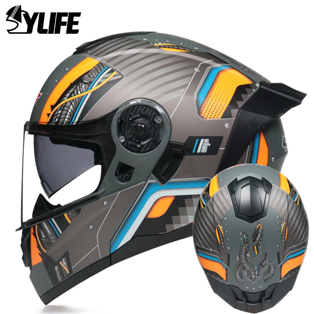 

Motorcycle Helmet For Four Seasons Safety Dual Lens Racing Full Face Modular Flip Helmet Internal Visor Removable Lining