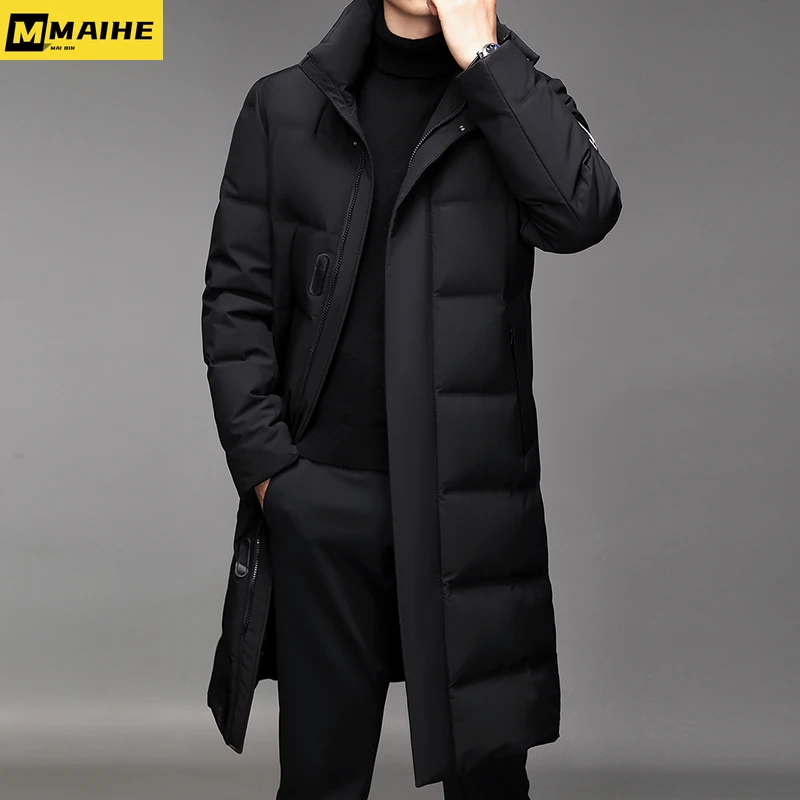 2023 Winter Men's Down Jacket Long Fashionable Vertical Collar Warm White Duck Down Coat Men's Ski Climbing Windproof Jacket