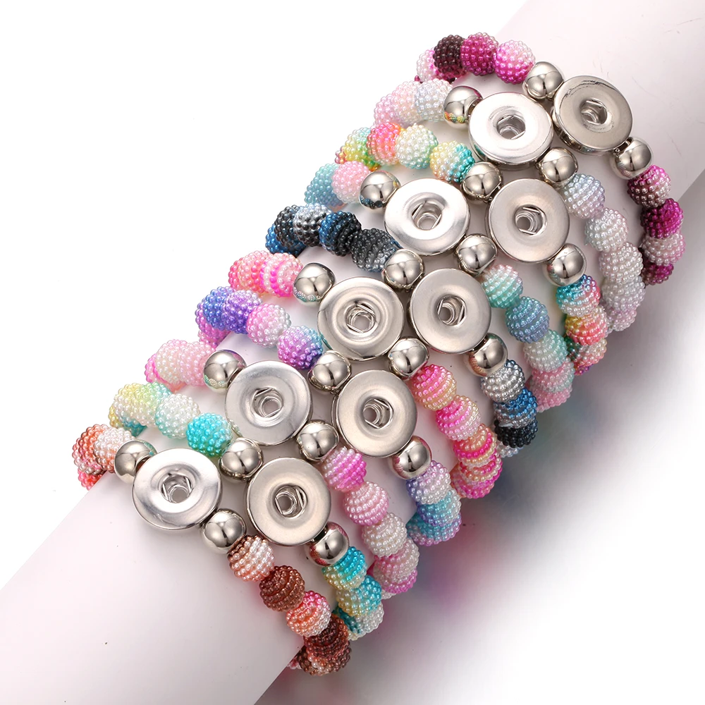 Snap Jewelry Bracelets 10mm Beads Leather 18mm Snap Button Bracelet Handmade Elastic Bracelet Women 10pcs/lot bracelet jewelry