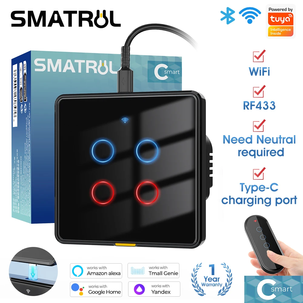 Tuya-WiFi-RF433-Smart-Switch-Wall-Touch-Light-Switch-Type-C-Timing ...