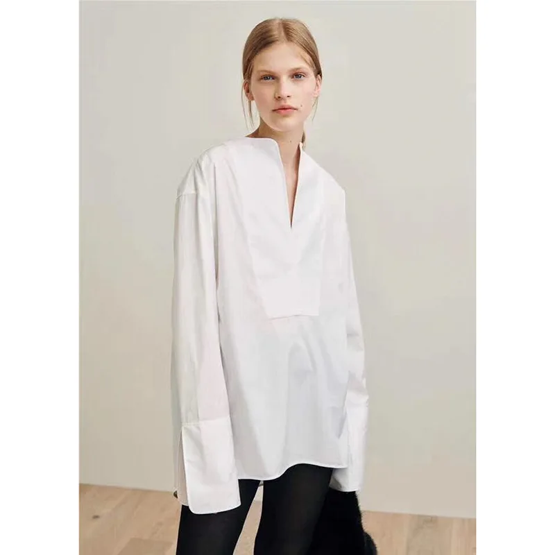 

Women's Blouse V-Neck Cotton Temperament Commuting Long Sleeved Shirt