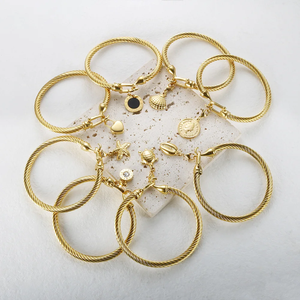 Trendy Charm Cuff Tie Knot Bracelets U Bangles for Women Gold Color 316L Stainless Steel Wire Thin Simple Bangles Jewelry 5