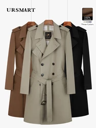 Cotton mid length large lapel trench coat for men with double breasted British fashion coffee men's down jacket for men