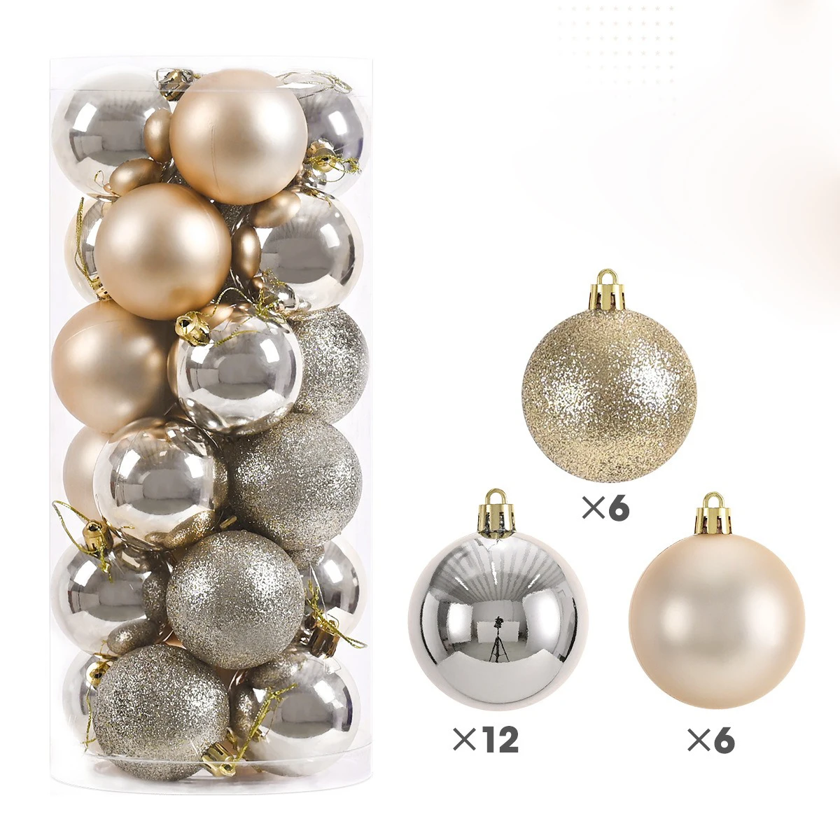 thumbnail image 1 of 24 bolas navideñas de 6 cm, bolas grandes para árbol de Navidad, adornos colgantes para decoración de fiestas en el hogar, regalos de Navidad de Año Nuevo 2025, accesorios, 1 of 5