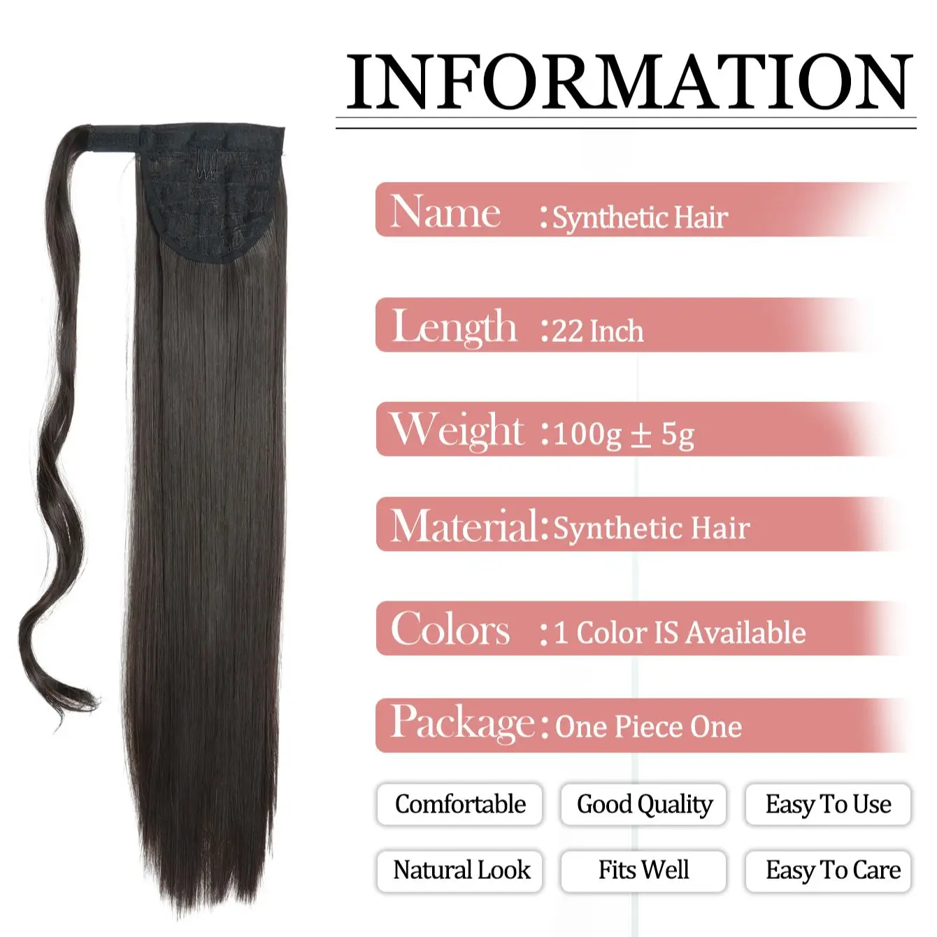 Synthetic Long Straight Wrap Around Clip In Ponytail Hair Extension For Women 22inch Heat Resistant Pony Tail Fake Hair