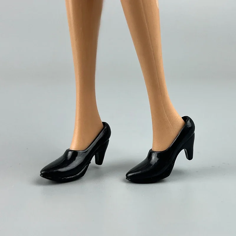 Black Silver High Fashion Shoes for Barbie Doll Heels Office Lady
