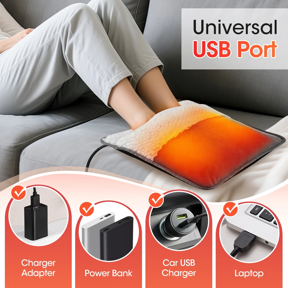 Portable USB Electric Foot Heating Pad Washable Soft Plush Foot Heater Winter Fo