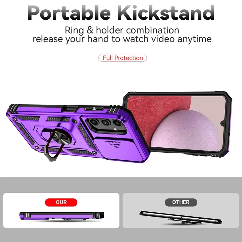 Shockproof Hybrid Dual Layer Magnetic Ring Stand Case with Slide Camera Protection Cover