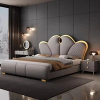Lit de chambre nordique avec support de pieds, rangement, 180x200cm, lit king size, chevets rembourrés, accessoires de maison 1